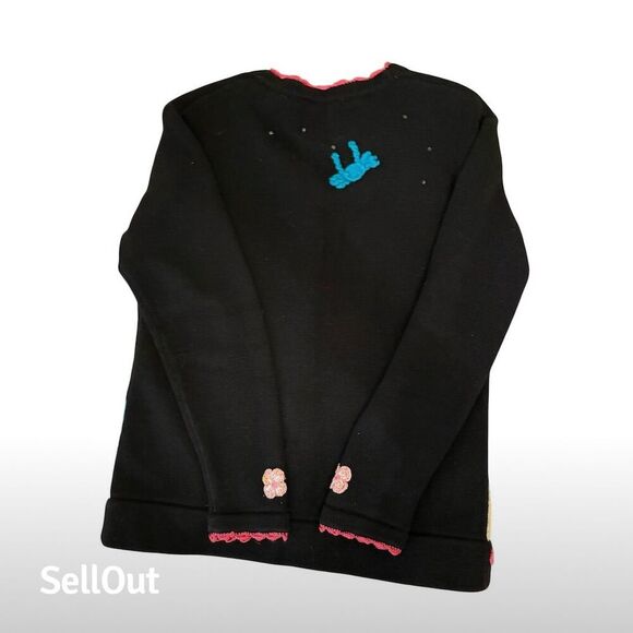 Storybook Knits Women's XS Beach Theme Cardigan Sweater Black - Picture 2 of 7